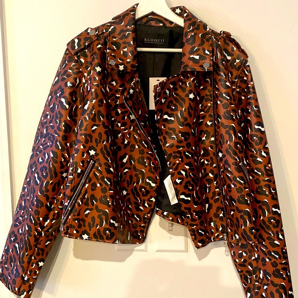 ELOQUII FAUX Leather Cheetah Print Jacket